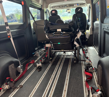 Interior view of a van featuring a wheelchair